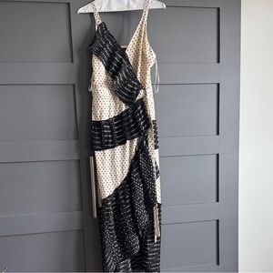 fab'rik Black and Cream Asymmetrical Dress